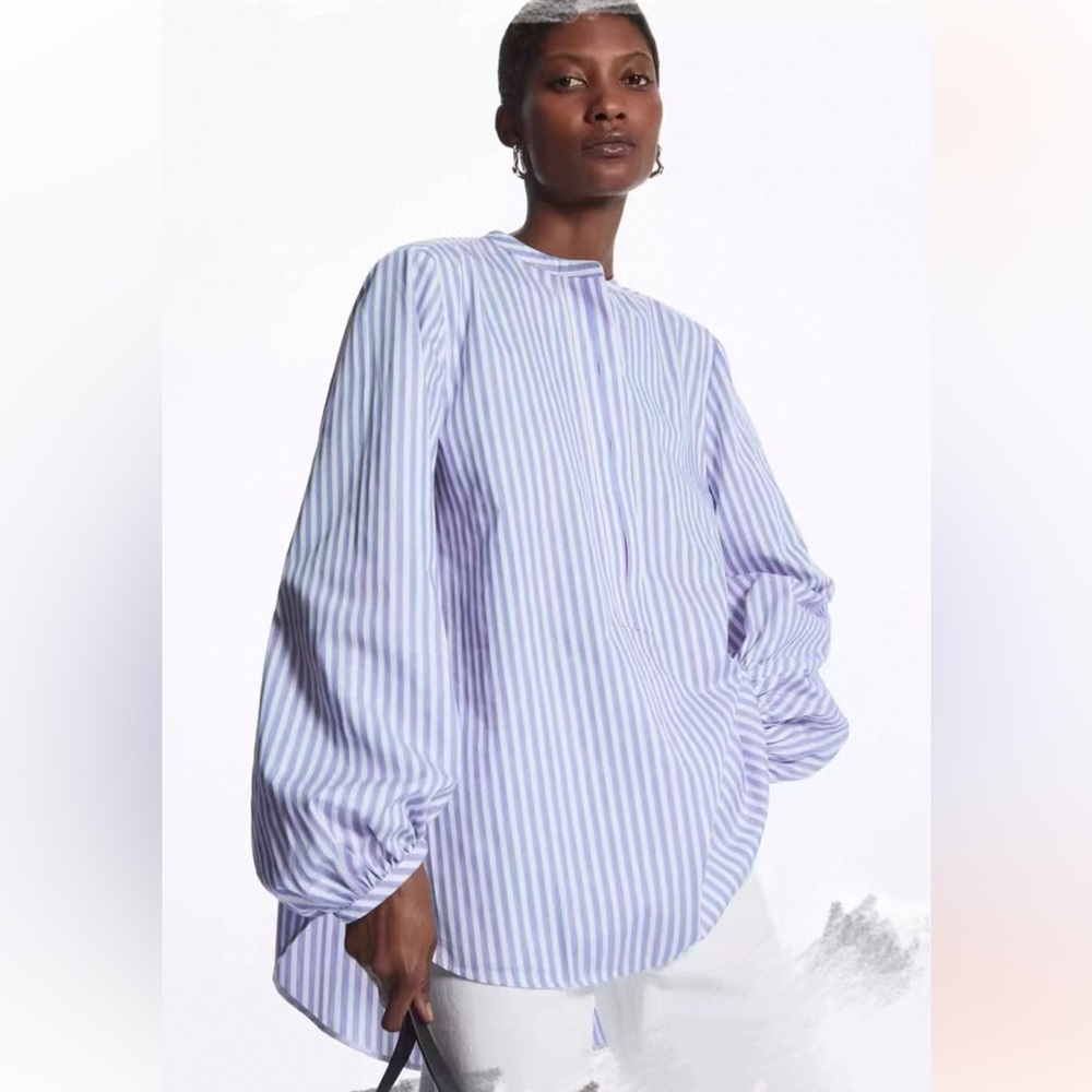 Oversized Striped Blouse – Light Blue & White Blouse